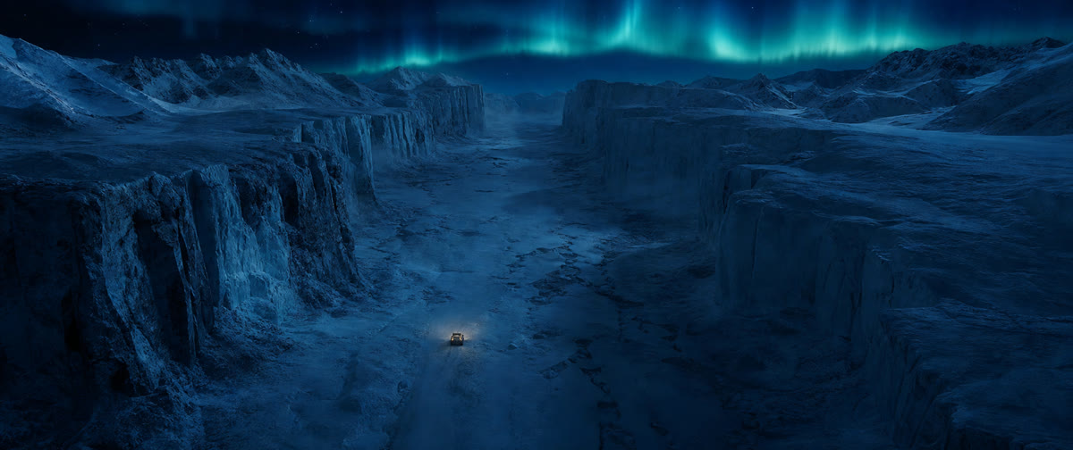 Aurora Expedition storyboard frame: Establishing